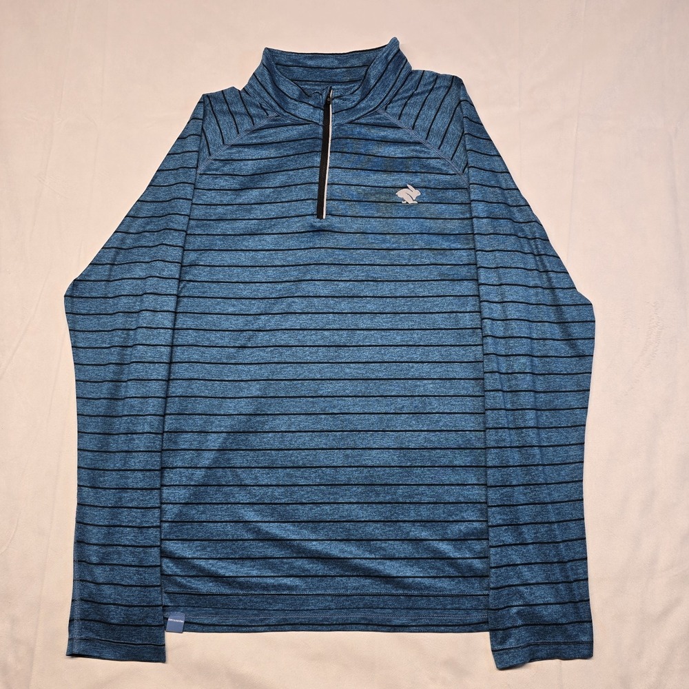 Rabbit 1/4 Zip Pullover EZ Long Sleeve T Shirt Mens Large Blue Striped